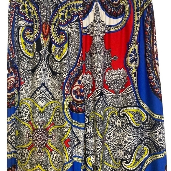 Palazzo Pants Wide-Leg Loose Vibrant Paisley Boho Artistic L Pull-on - Picture 2 of 10